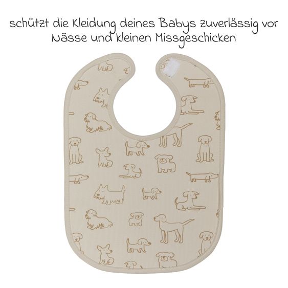 Fillikid 2-tlg. Lätzchen-Set mit wasserdichter Innenschicht - Hund - Beige