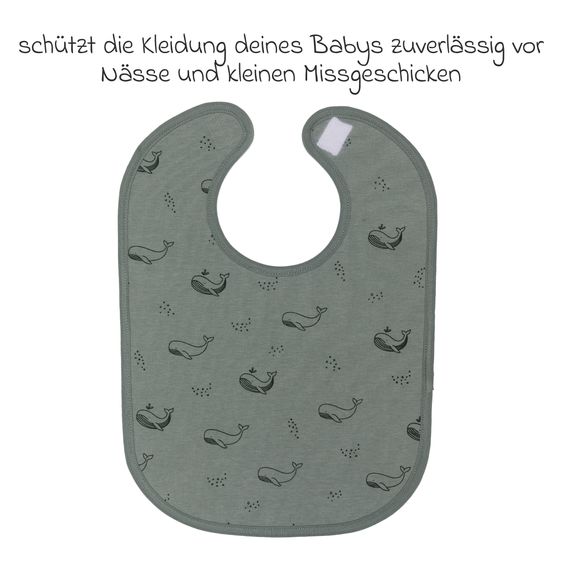 Fillikid 2-tlg. Lätzchen-Set mit wasserdichter Innenschicht - Wal - Grün