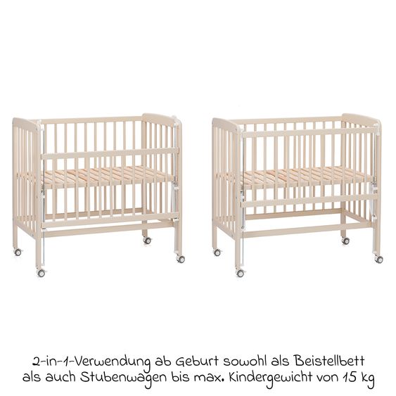 Fillikid 2in1 Beistellbett, Stubenbett Nino (auch für Boxspringbetten geeignet) - Champagner