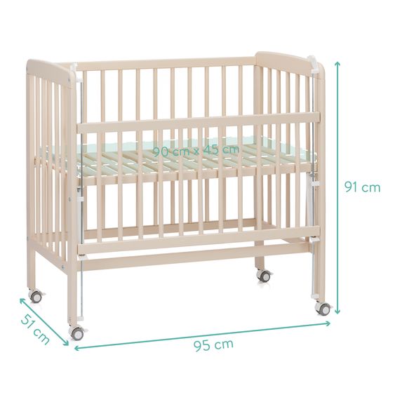 Fillikid 2in1 Beistellbett, Stubenbett Nino (auch für Boxspringbetten geeignet) - Champagner
