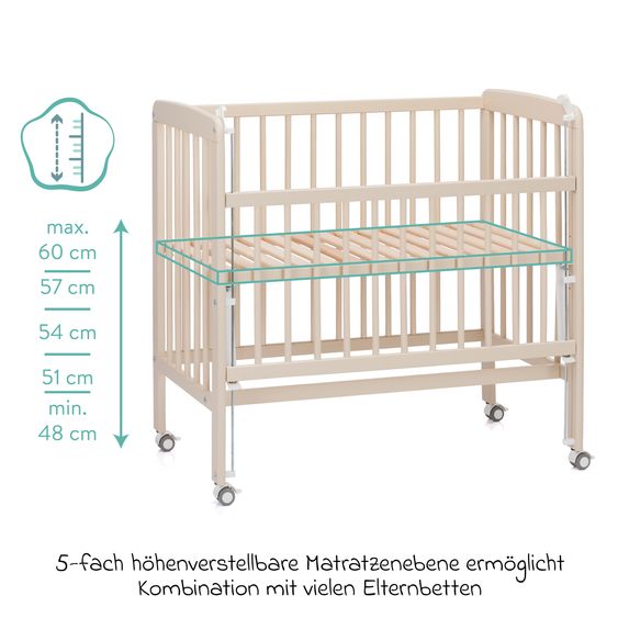 Fillikid 2in1 Beistellbett, Stubenbett Nino (auch für Boxspringbetten geeignet) - Champagner