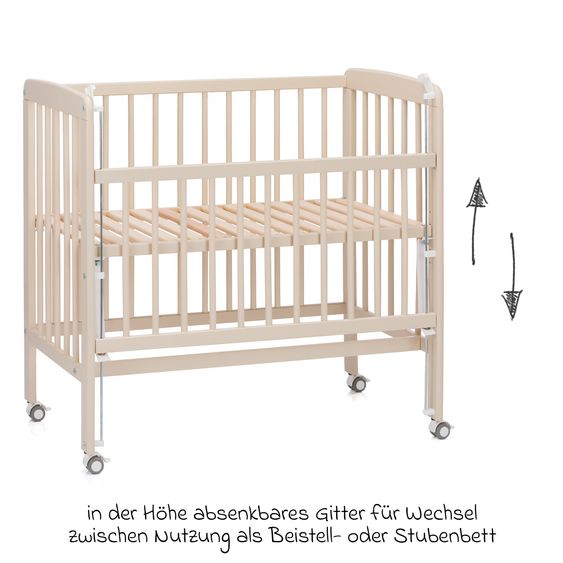 Fillikid 2in1 Beistellbett, Stubenbett Nino (auch für Boxspringbetten geeignet) - Champagner