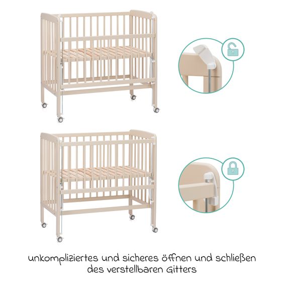 Fillikid 2in1 Beistellbett, Stubenbett Nino (auch für Boxspringbetten geeignet) - Champagner