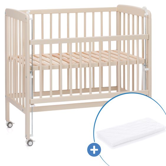 Fillikid 2in1 Beistellbett, Stubenbett Nino (auch für Boxspringbetten geeignet) inkl. Matratze - Champagner