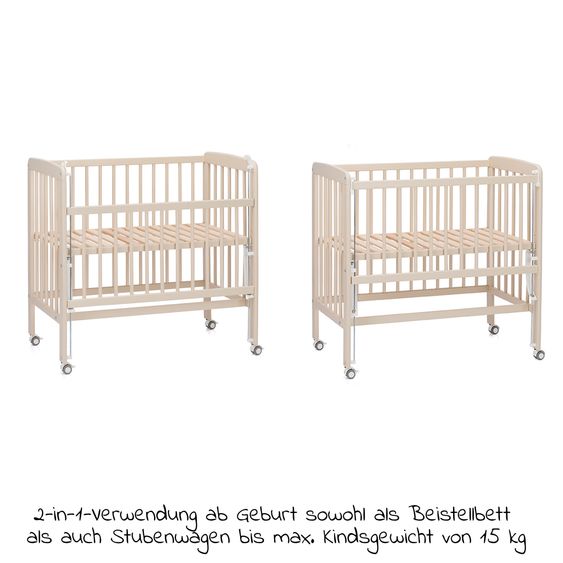 Fillikid 2in1 Beistellbett, Stubenbett Nino (auch für Boxspringbetten geeignet) inkl. Matratze - Champagner
