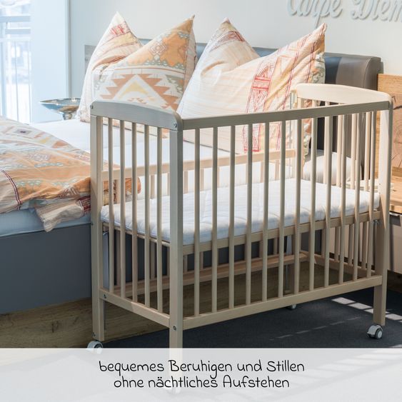 Fillikid 2in1 Beistellbett, Stubenbett Nino (auch für Boxspringbetten geeignet) inkl. Matratze - Champagner