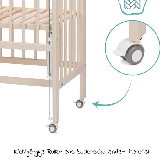 Fillikid 2in1 Beistellbett, Stubenbett Nino (auch für Boxspringbetten geeignet) inkl. Matratze - Champagner