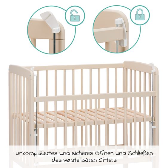 Fillikid 2in1 Beistellbett, Stubenbett Nino (auch für Boxspringbetten geeignet) inkl. Matratze - Champagner