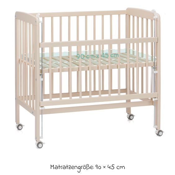 Fillikid 2in1 Beistellbett, Stubenbett Nino (auch für Boxspringbetten geeignet) inkl. Matratze - Champagner