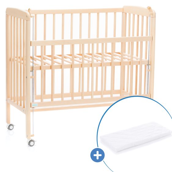 Fillikid 2in1 Beistellbett, Stubenbett Nino (auch für Boxspringbetten geeignet) inkl. Matratze - Natur