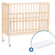 2in1 Beistellbett, Stubenbett Nino (auch für Boxspringbetten geeignet) inkl. Matratze - Natur