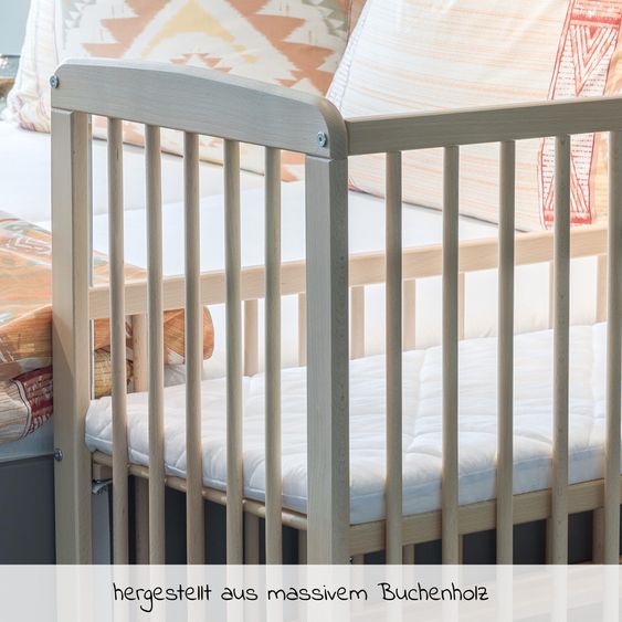 Fillikid 2in1 Beistellbett, Stubenbett Nino (auch für Boxspringbetten geeignet) inkl. Matratze - Natur