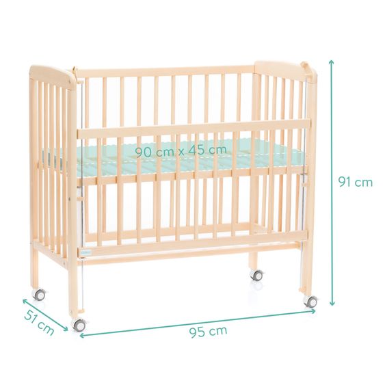 Fillikid 2in1 Beistellbett, Stubenbett Nino (auch für Boxspringbetten geeignet) inkl. Matratze - Natur