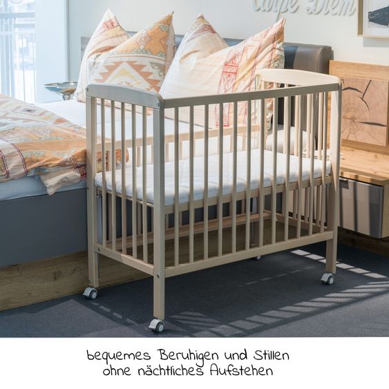 Fillikid 2in1 Beistellbett, Stubenbett Nino (auch für Boxspringbetten geeignet) inkl. Matratze - Natur