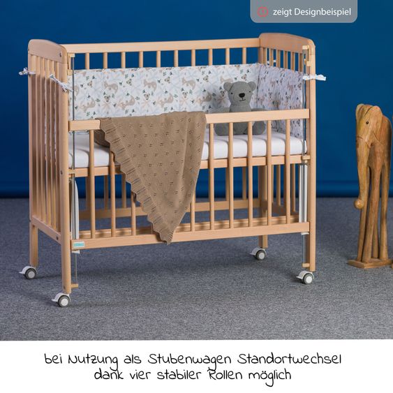 Fillikid 2in1 Beistellbett, Stubenbett Nino (auch für Boxspringbetten geeignet) inkl. Matratze - Natur