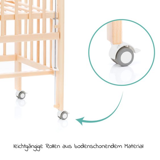 Fillikid 2in1 Beistellbett, Stubenbett Nino (auch für Boxspringbetten geeignet) inkl. Matratze - Natur