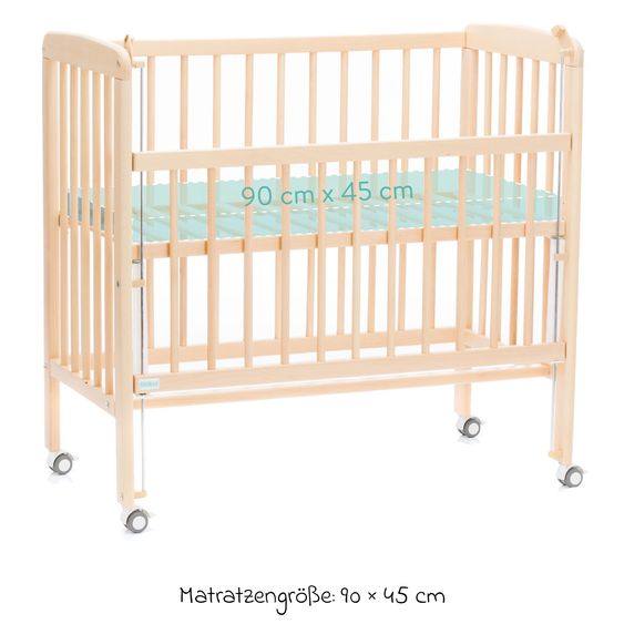Fillikid 2in1 Beistellbett, Stubenbett Nino (auch für Boxspringbetten geeignet) inkl. Matratze - Natur