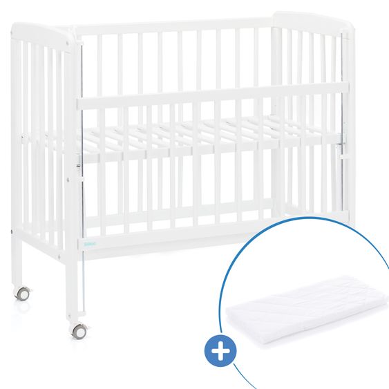 Fillikid 2in1 Beistellbett, Stubenbett Nino (auch für Boxspringbetten geeignet) inkl. Matratze - Weiß