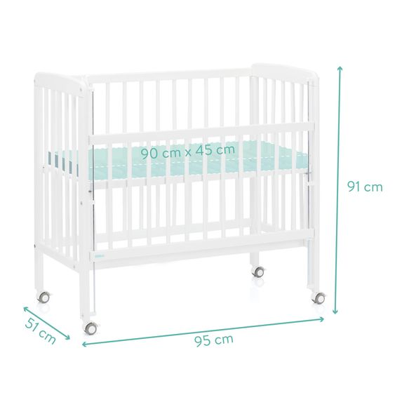 Fillikid 2in1 Beistellbett, Stubenbett Nino (auch für Boxspringbetten geeignet) inkl. Matratze - Weiß