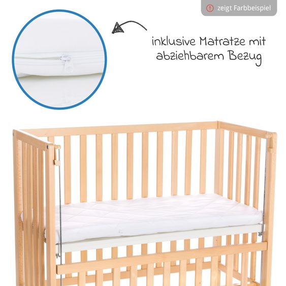 Fillikid 2in1 Beistellbett, Stubenbett Nino (auch für Boxspringbetten geeignet) inkl. Matratze - Weiß