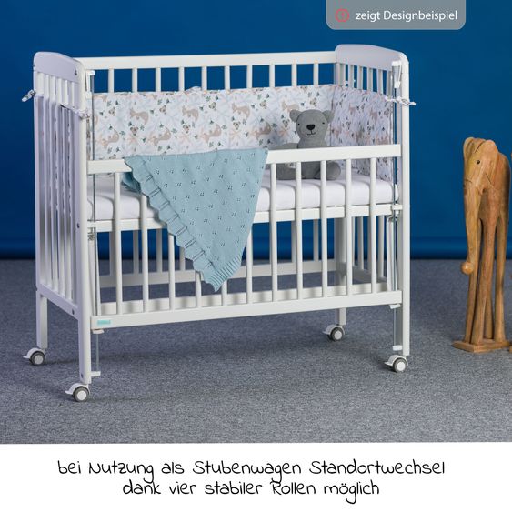 Fillikid 2in1 Beistellbett, Stubenbett Nino (auch für Boxspringbetten geeignet) inkl. Matratze - Weiß