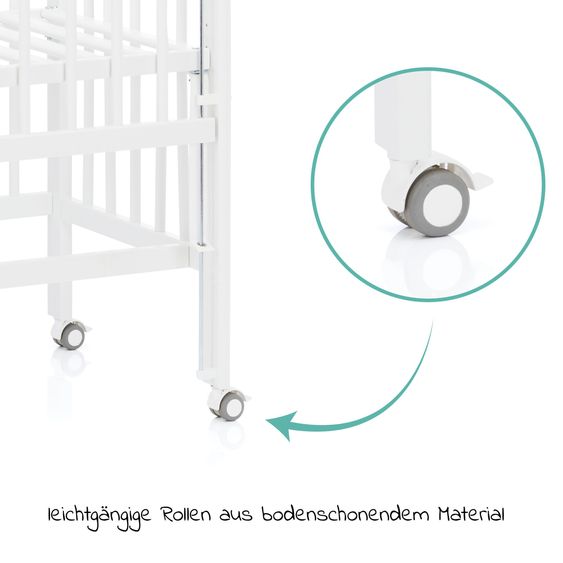 Fillikid 2in1 Beistellbett, Stubenbett Nino (auch für Boxspringbetten geeignet) inkl. Matratze - Weiß