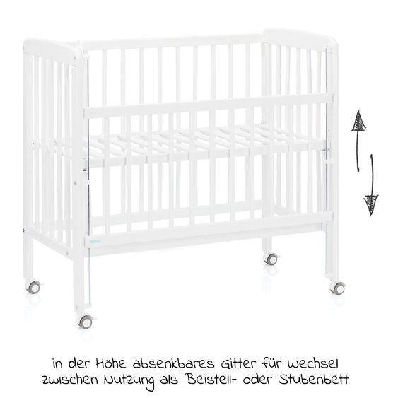 Fillikid 2in1 Beistellbett, Stubenbett Nino (auch für Boxspringbetten geeignet) inkl. Matratze - Weiß