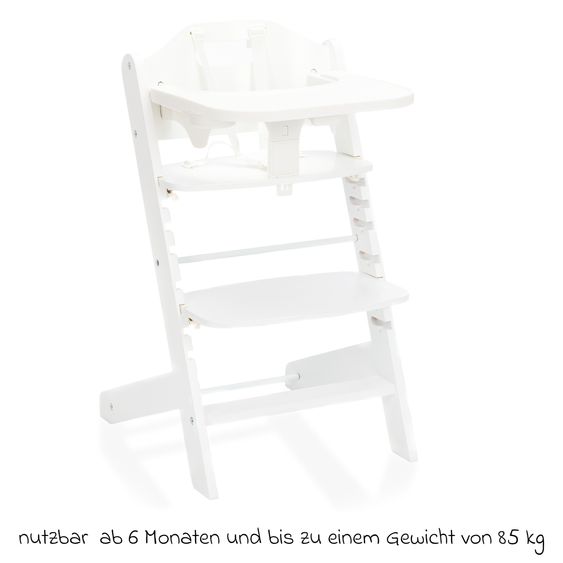 Fillikid 2in1 high chair Pia with 5-point harness, removable dining board with cup holder, load capacity up to 85 kg - white