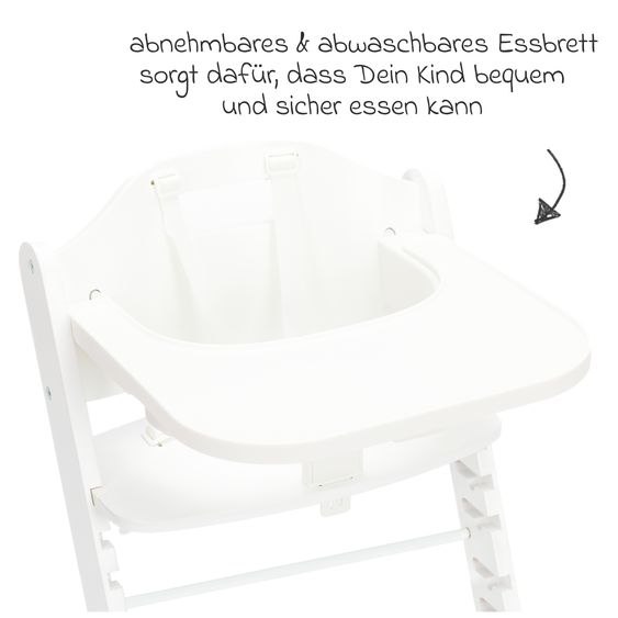 Fillikid 2in1 high chair Pia with 5-point harness, removable dining board with cup holder, load capacity up to 85 kg - white