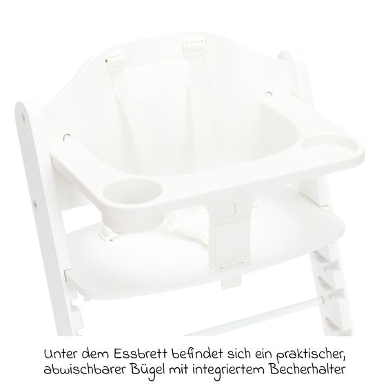 Fillikid 2in1 high chair Pia with 5-point harness, removable dining board with cup holder, load capacity up to 85 kg - white