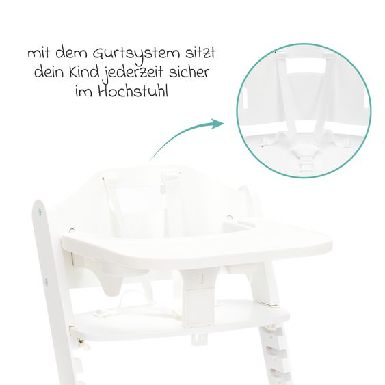 Fillikid 2in1 high chair Pia with 5-point harness, removable dining board with cup holder, load capacity up to 85 kg - white