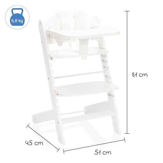 Fillikid 2in1 high chair Pia with 5-point harness, removable dining board with cup holder, load capacity up to 85 kg - white