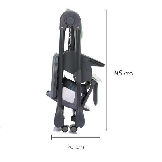 Fillikid 2in1 Hochstuhl und Wippe Mio ab 6 Monate nutzbar mit Liegeposition, abnehmbarem Essbrett, 4 Rollen & klein faltbar - Grau Grün