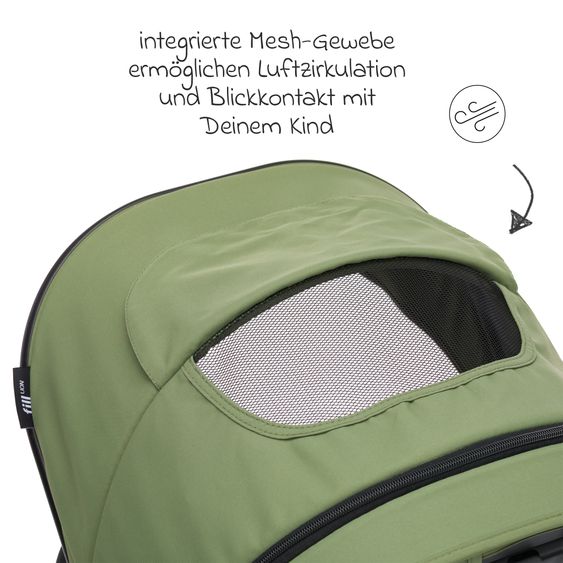 Fillikid 3-1 Kombi-Kinderwagen-Set Lion mit Sportsitz, Babywanne, Babyschale, Adapter, Fußdecke und Wickeltasche - Forest Green