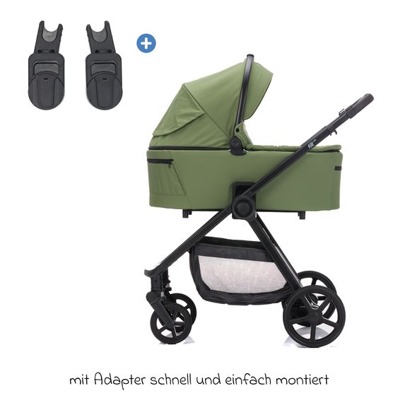 Fillikid 3-1 Kombi-Kinderwagen-Set Lion mit Sportsitz, Babywanne, Babyschale, Adapter, Fußdecke und Wickeltasche - Forest Green