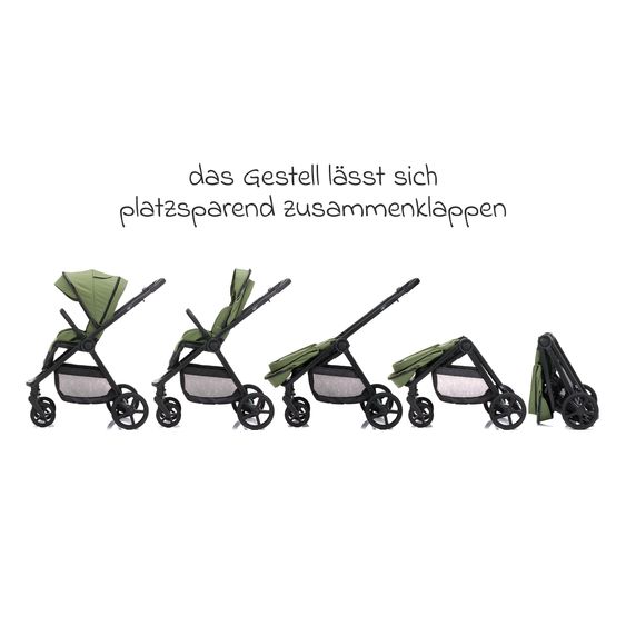 Fillikid 3-1 Kombi-Kinderwagen-Set Lion mit Sportsitz, Babywanne, Babyschale, Adapter, Fußdecke und Wickeltasche - Forest Green