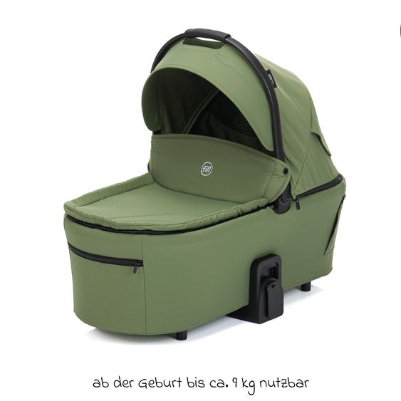 Fillikid 3-1 Kombi-Kinderwagen-Set Lion mit Sportsitz, Babywanne, Babyschale, Adapter, Fußdecke und Wickeltasche - Forest Green
