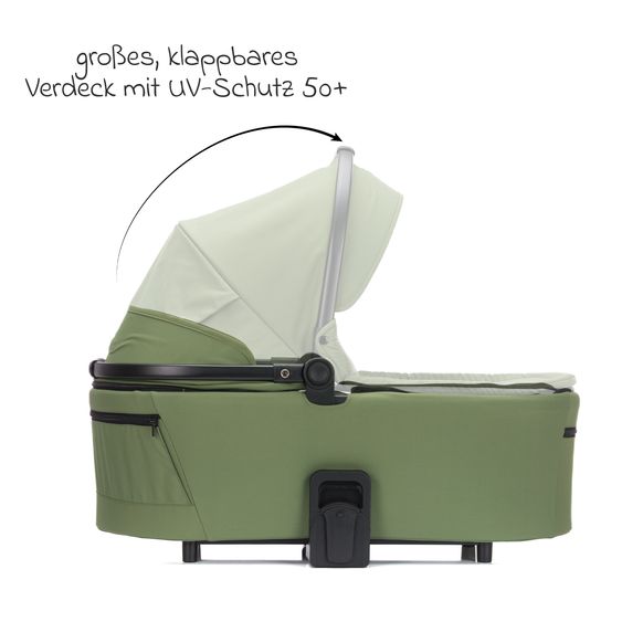 Fillikid 3-1 Kombi-Kinderwagen-Set Lion mit Sportsitz, Babywanne, Babyschale, Adapter, Fußdecke und Wickeltasche - Forest Green