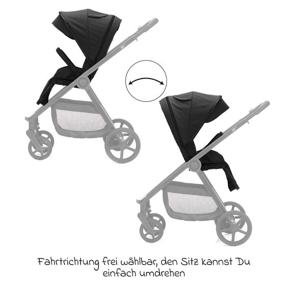 Fillikid 3-1 Kombi-Kinderwagen-Set Lion mit Sportsitz, Babywanne, Babyschale, Adapter, Fußdecke und Wickeltasche - Schwarz