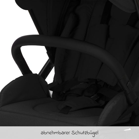 Fillikid 3-1 Kombi-Kinderwagen-Set Lion mit Sportsitz, Babywanne, Babyschale, Adapter, Fußdecke und Wickeltasche - Schwarz