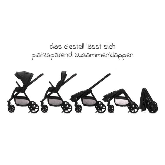Fillikid 3-1 Kombi-Kinderwagen-Set Lion mit Sportsitz, Babywanne, Babyschale, Adapter, Fußdecke und Wickeltasche - Schwarz
