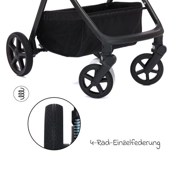 Fillikid 3-1 Kombi-Kinderwagen-Set Lion mit Sportsitz, Babywanne, Babyschale, Adapter, Fußdecke und Wickeltasche - Schwarz