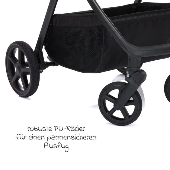 Fillikid 3-1 Kombi-Kinderwagen-Set Lion mit Sportsitz, Babywanne, Babyschale, Adapter, Fußdecke und Wickeltasche - Schwarz
