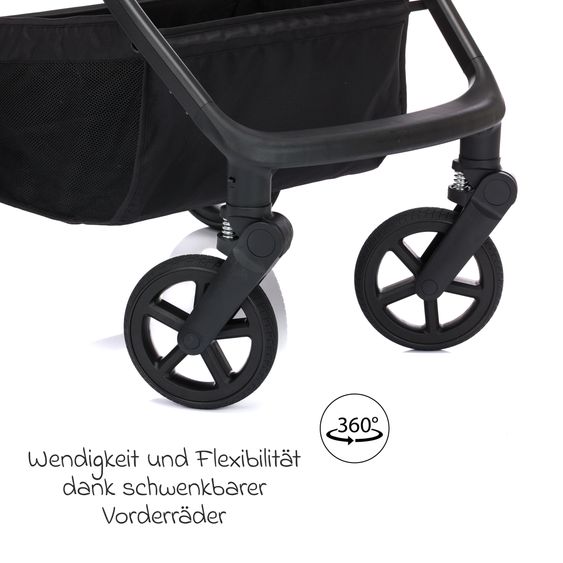 Fillikid 3-1 Kombi-Kinderwagen-Set Lion mit Sportsitz, Babywanne, Babyschale, Adapter, Fußdecke und Wickeltasche - Schwarz