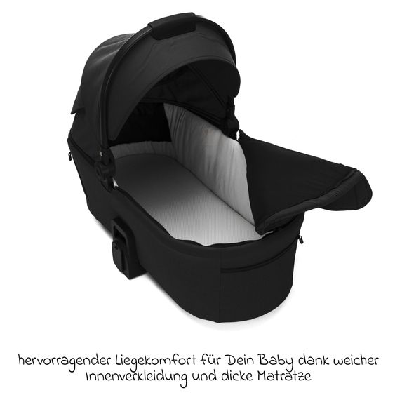 Fillikid 3-1 Kombi-Kinderwagen-Set Lion mit Sportsitz, Babywanne, Babyschale, Adapter, Fußdecke und Wickeltasche - Schwarz