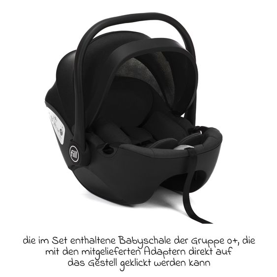 Fillikid 3-1 Kombi-Kinderwagen-Set Lion mit Sportsitz, Babywanne, Babyschale, Adapter, Fußdecke und Wickeltasche - Schwarz