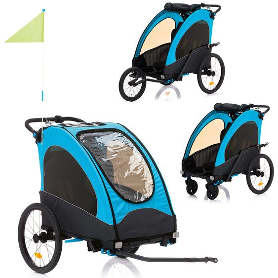 Fillikid Rimorchio per bicicletta, passeggino e jogger 3 in 1 Fill Rhino per 2 bambini (fino a 40 kg) - Blu Grigio