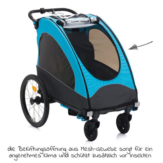 Fillikid 3 in 1 Bicycle Trailer, Stroller & Jogger Fill Rhino for 2 Children (up to 40 kg) - Blue Grey