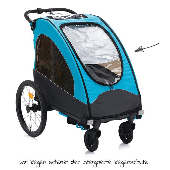 Fillikid Rimorchio per bicicletta, passeggino e jogger 3 in 1 Fill Rhino per 2 bambini (fino a 40 kg) - Blu Grigio