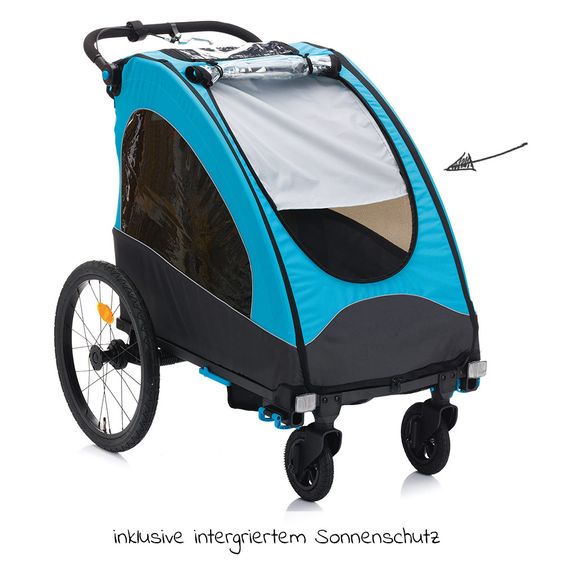 Fillikid Rimorchio per bicicletta, passeggino e jogger 3 in 1 Fill Rhino per 2 bambini (fino a 40 kg) - Blu Grigio